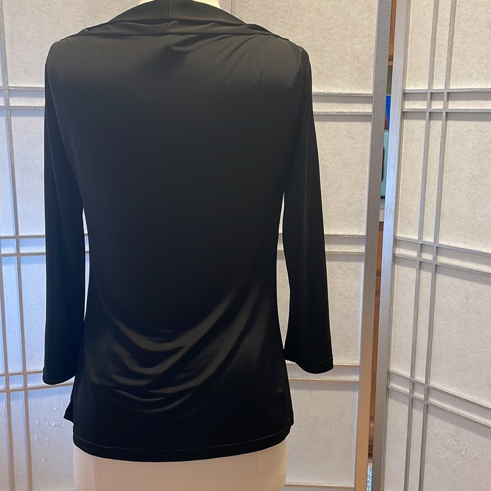 *Stunning Black Drop Neck Line Black 3/4 length Blouse Size M - Picture 3 of 5